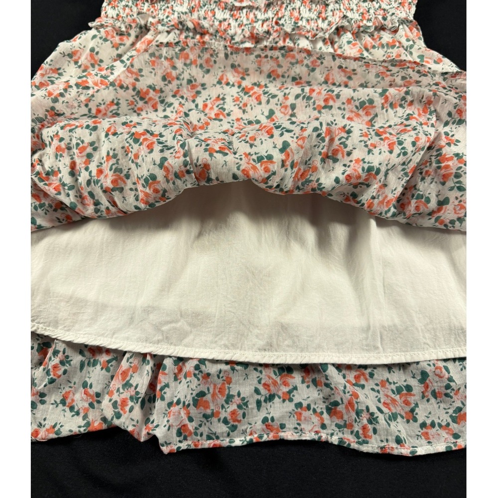 Storia Floral Smocked Tiered Ruffle Mini Dress White Coral Boho Summer Wedding M - Picture 4 of 7